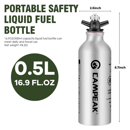 CAMPEAK Portable liquid Fuel Bottle Aluminum Gasoline Kerosene Alcohol Spare Storage Can 0.5L