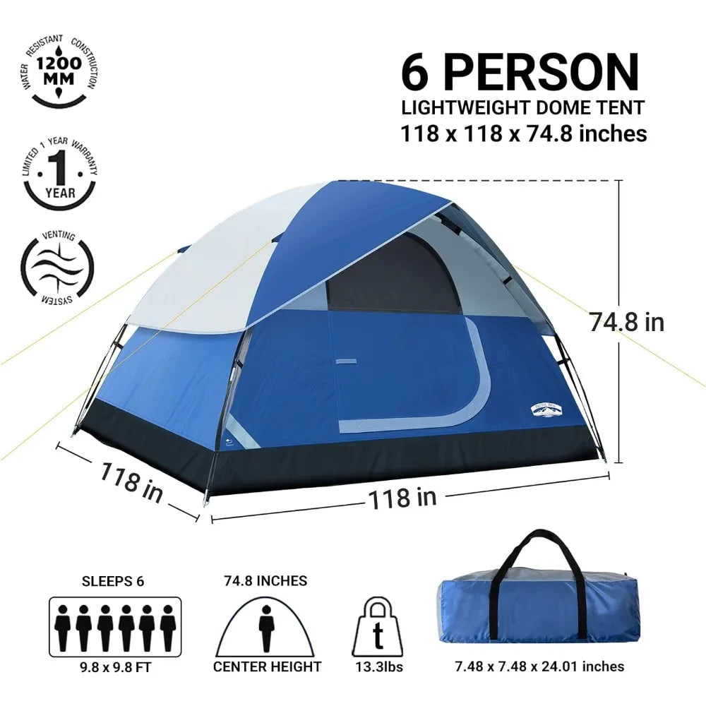 2/4/6 Person Family Dome Tent with Removable Rain Fly, Easy Setup for Camp Outdoor