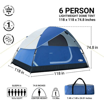 2/4/6 Person Family Dome Tent with Removable Rain Fly, Easy Setup for Camp Outdoor