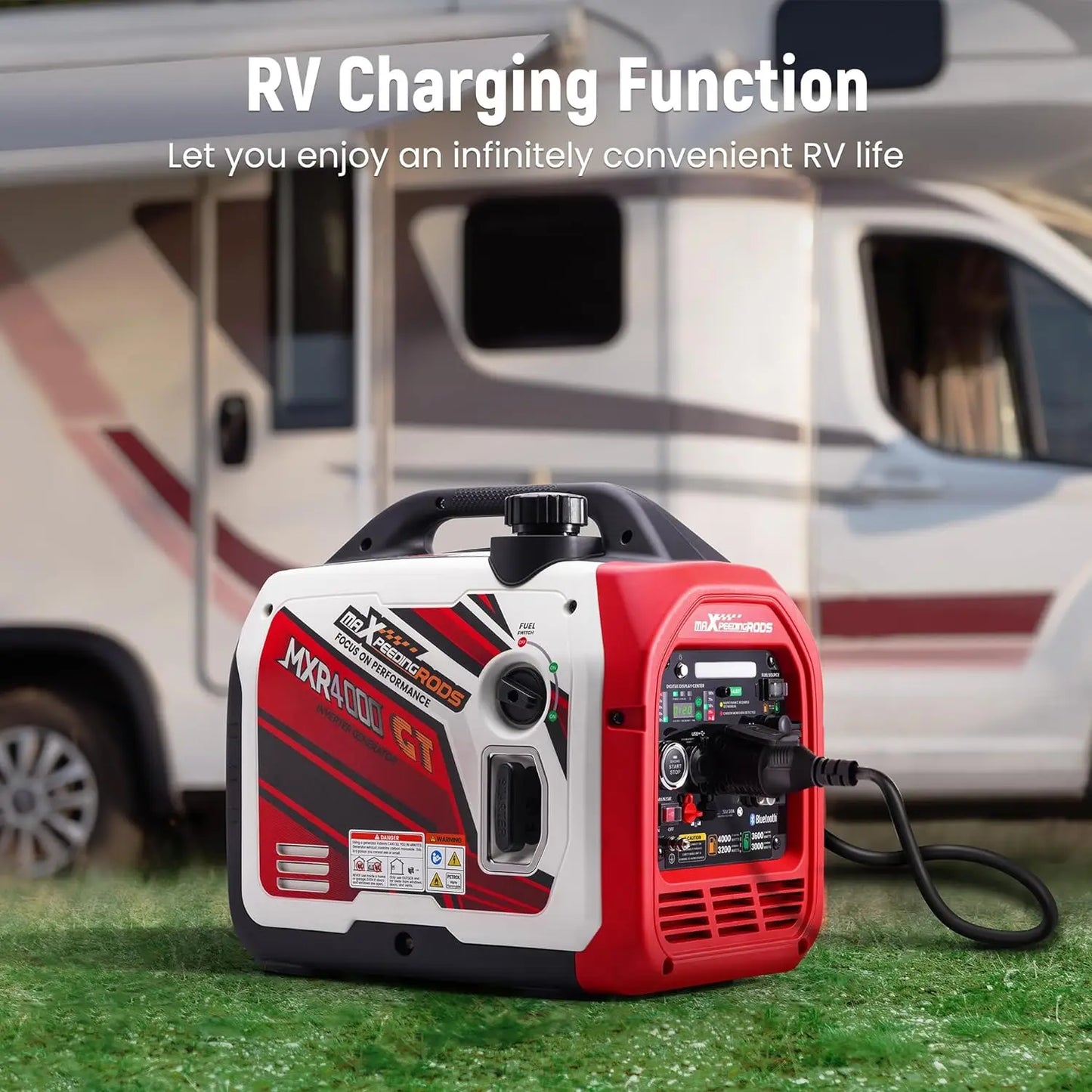 Dual Fuel Inverter Generator with Bluetooth Control Start and Display RV Ready Electric Start Quiet for Outdoor Camping