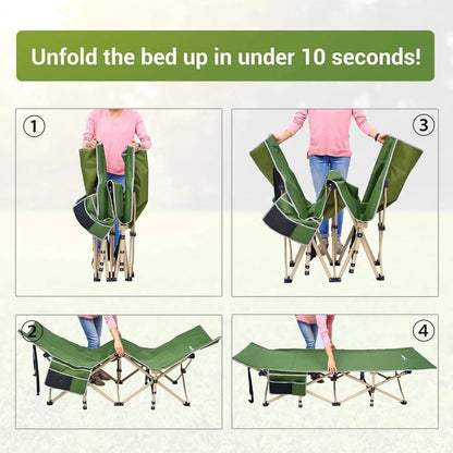 Camping Cots for Adults, Camp Cot 2 Side Pockets Cots for Sleeping 450LBS(Max Load) Portable Folding Cots Extra Wider Cot