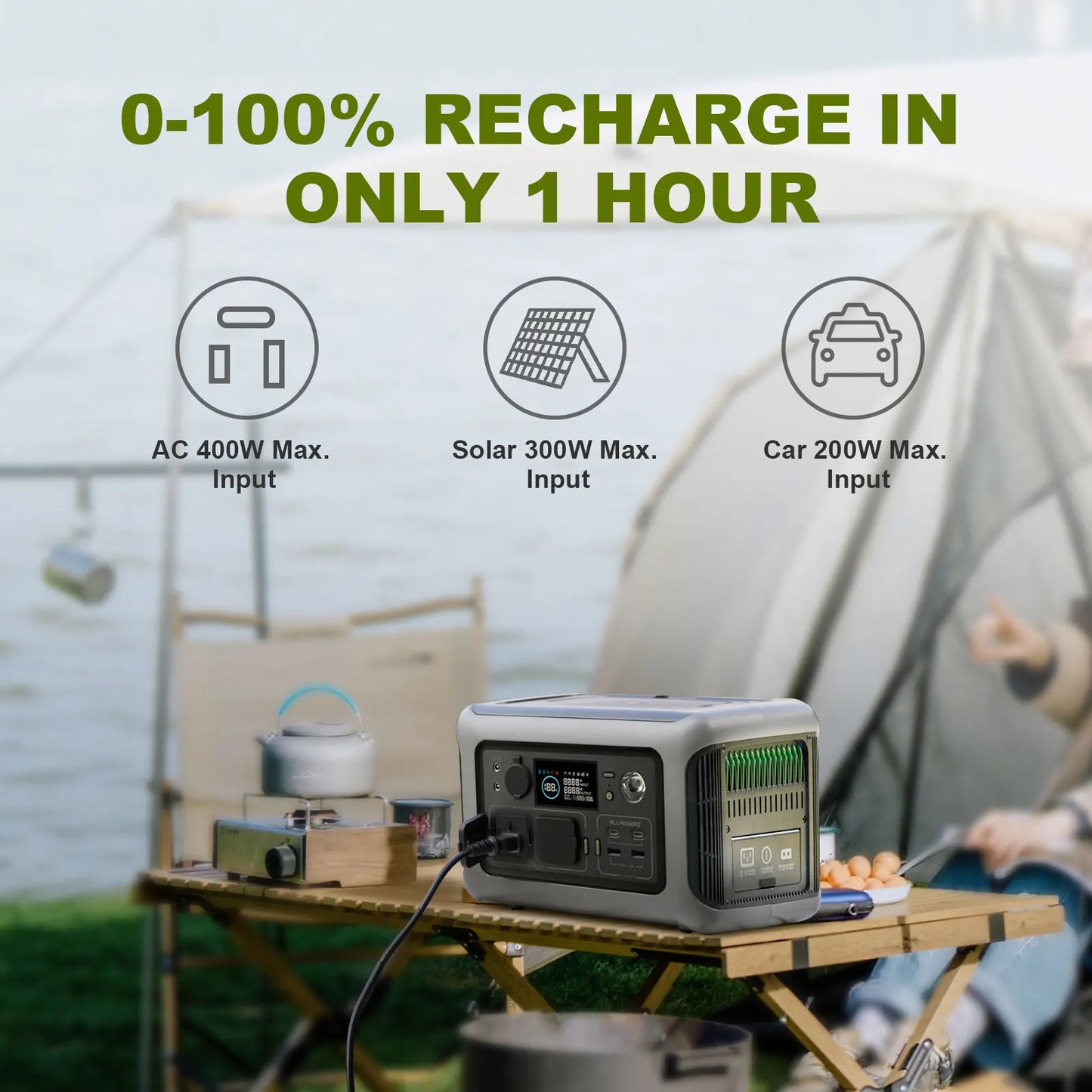 Portable Power Station 299Wh Battery with 2x 600W (1200W Surge) AC Outlets for Outdoor Camping RV Home