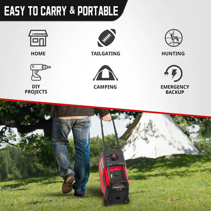 Super Quiet Portable Inverter Generator with CO Sensor Electric Start Gas Powered RV Ready Wheel Handle Kit Parallel